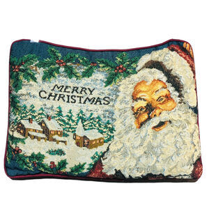 VTG Christmas Tapestry Lumbar Throw Pillow Merry Christmas Santa Church Village